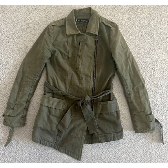 NICE COLLECTIVE Womens Jacket Chore Utility Army Green Zip Up Military - Picture 1 of 16
